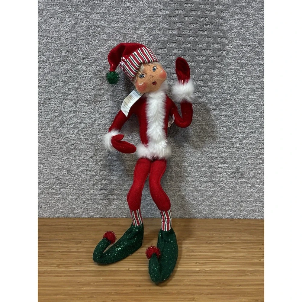 Annalee Christmas elf red green glitter outfit candy cane stripe 2005 15